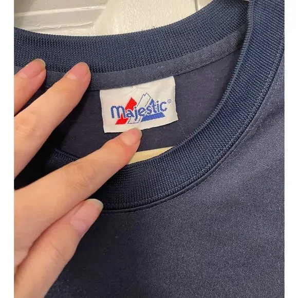 Vintage MLB Boston Red Sox Men's L Long Sleeve Warm Up Baseball Jersey Navy Blue - Picture 6 of 6